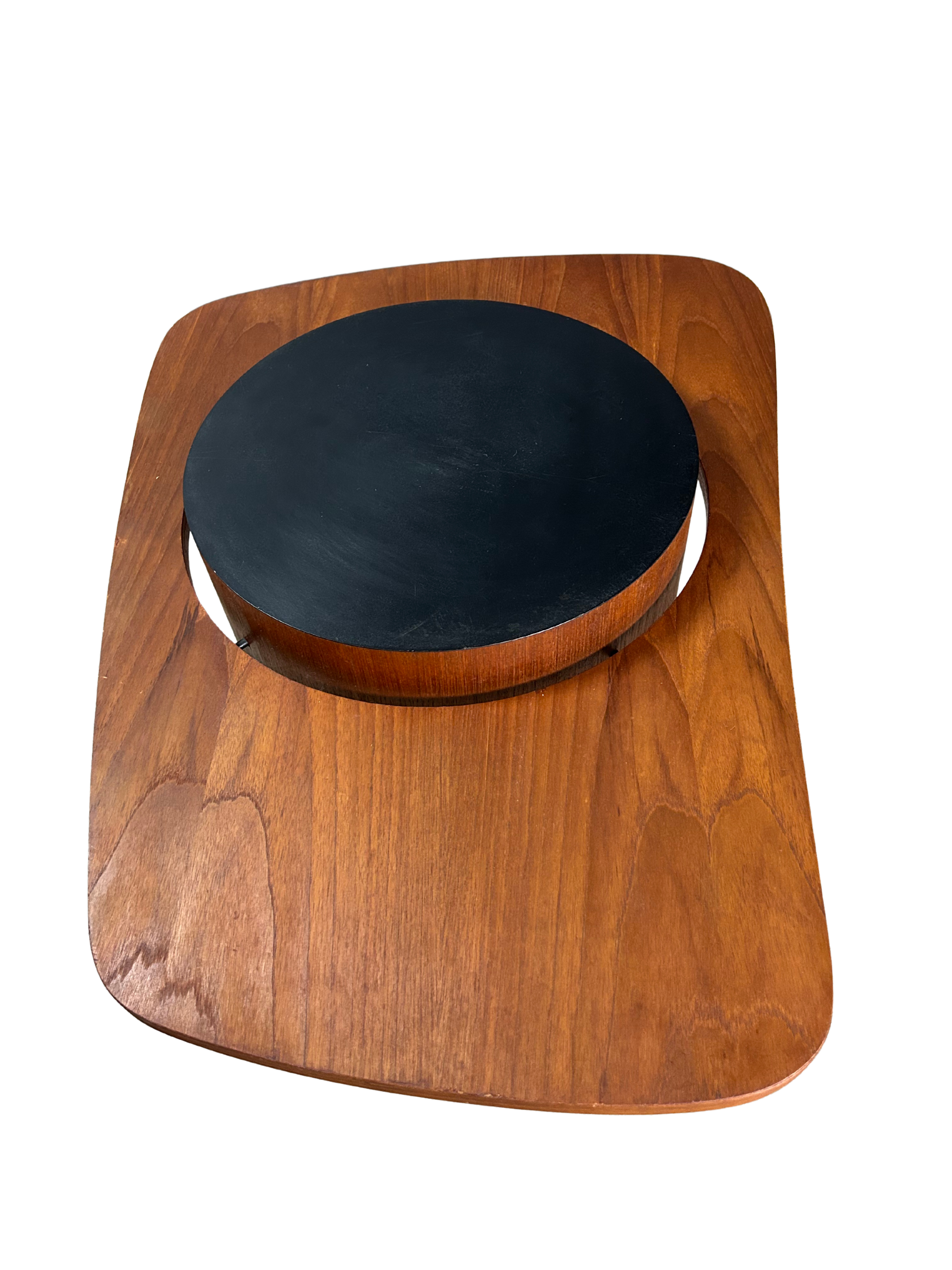 1960s R.S. Associates : pair teakwood and black laminate end tables