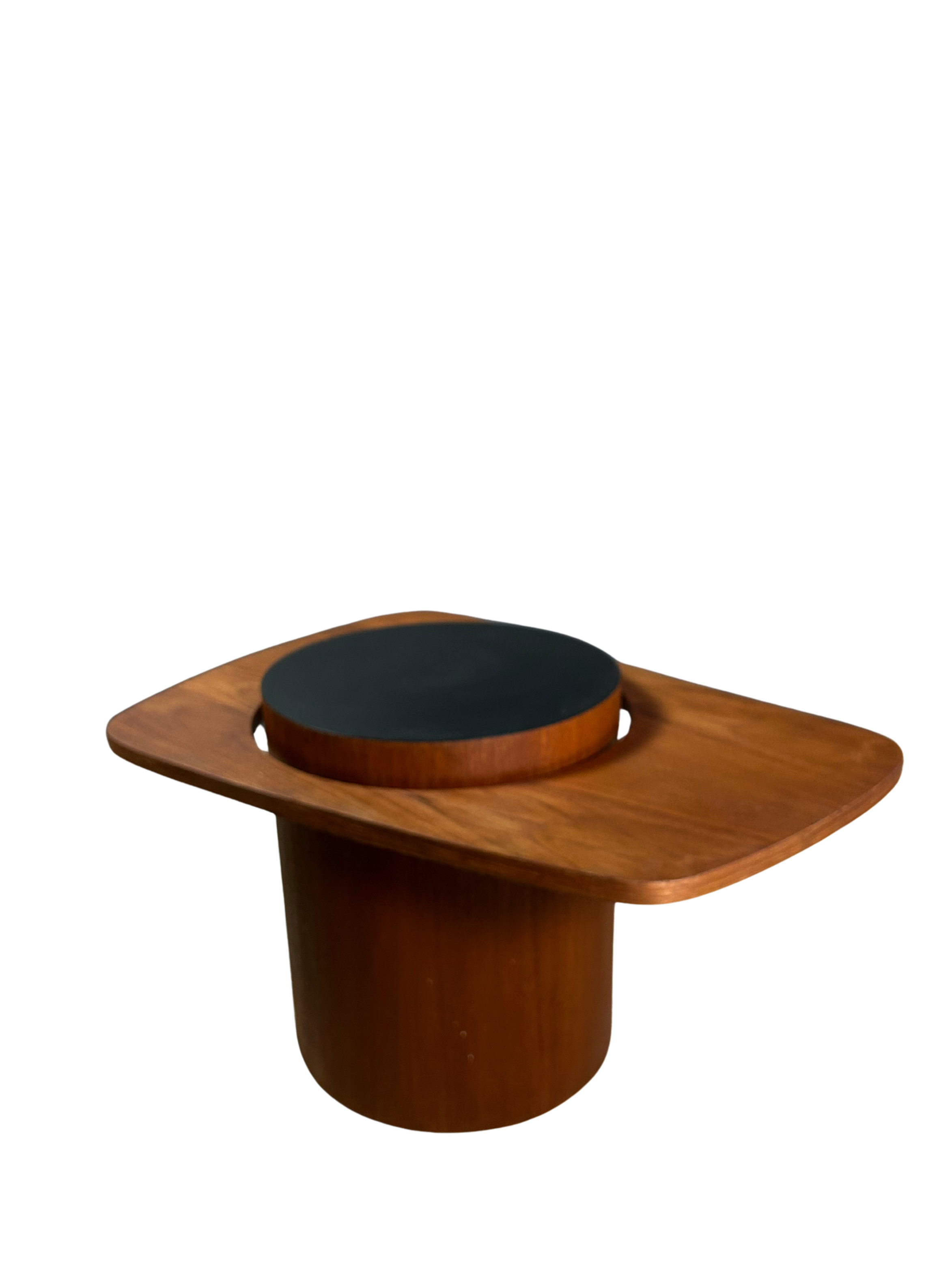 1960s R.S. Associates : pair teakwood and black laminate end tables