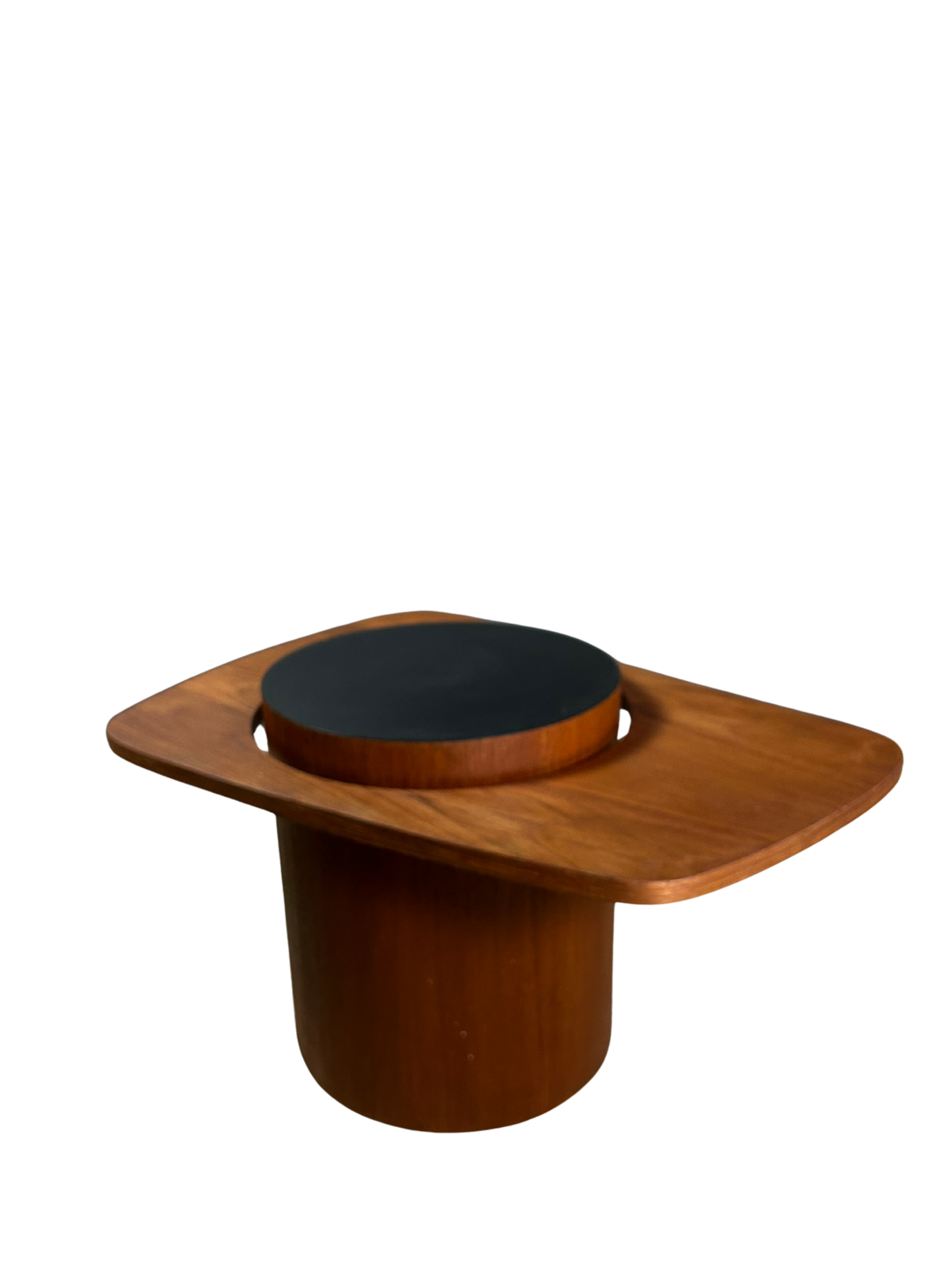 1960s R.S. Associates : pair teakwood and black laminate end tables