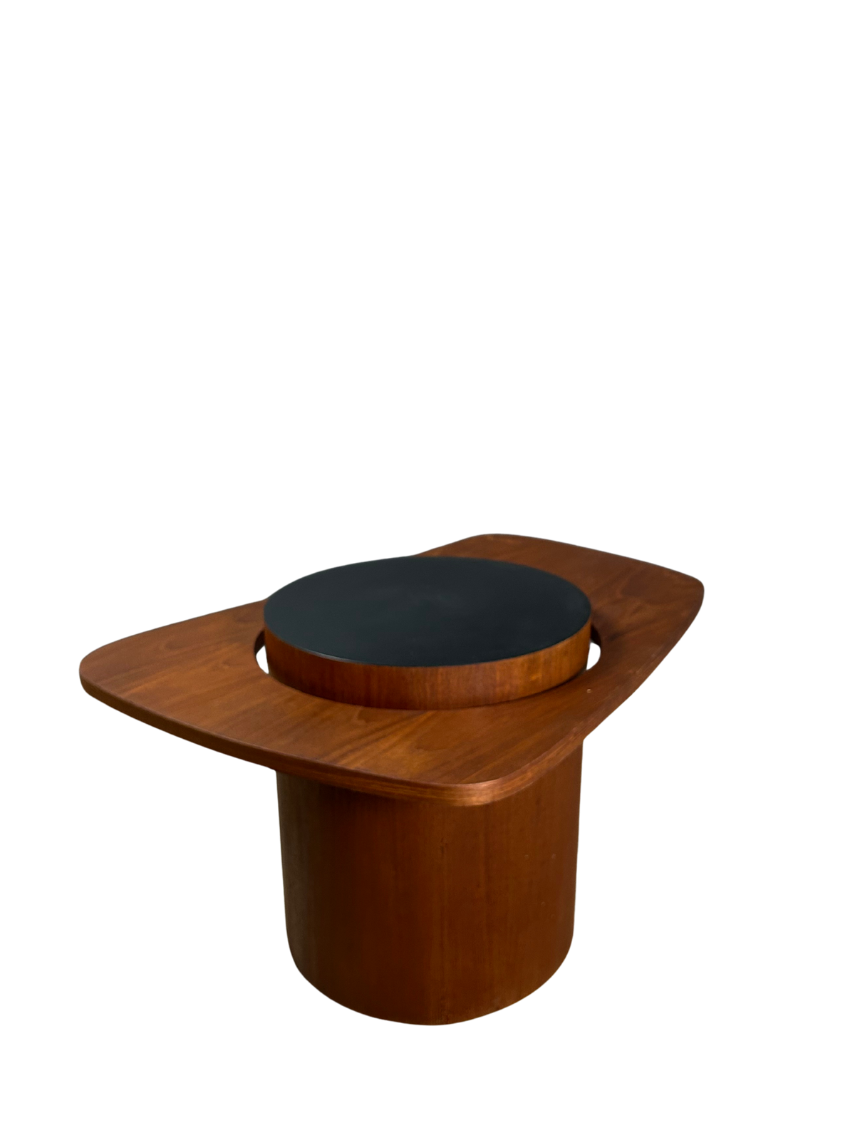 1960s R.S. Associates : pair teakwood and black laminate end tables