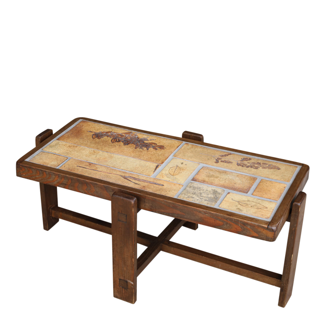 1970s Roger Capron : "Herbier" ceramic tile coffee table, France