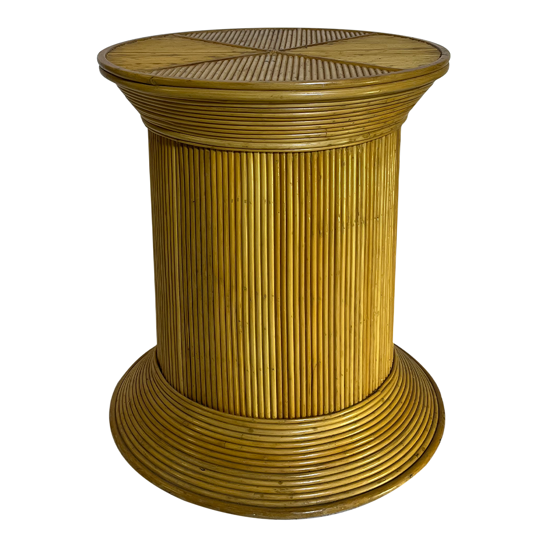 1970s French : 29" fully wrapped bamboo pedestal table