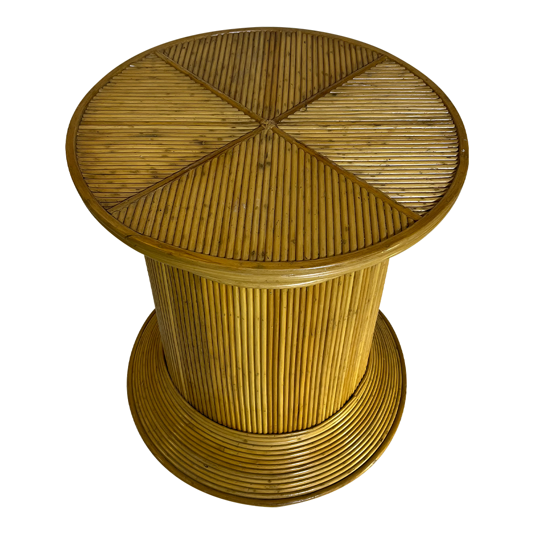 1970s French : 29" fully wrapped bamboo pedestal table