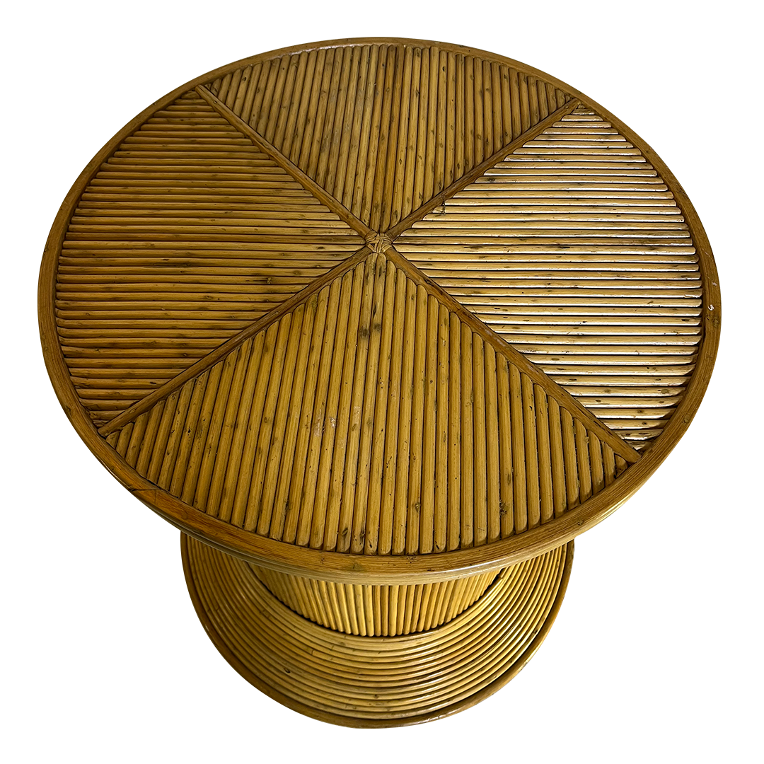 1970s French : 29" fully wrapped bamboo pedestal table