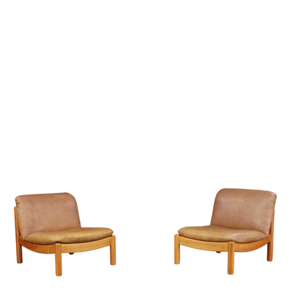 1960s Carl Straub : pair cognac leather slipper chairs, Germany