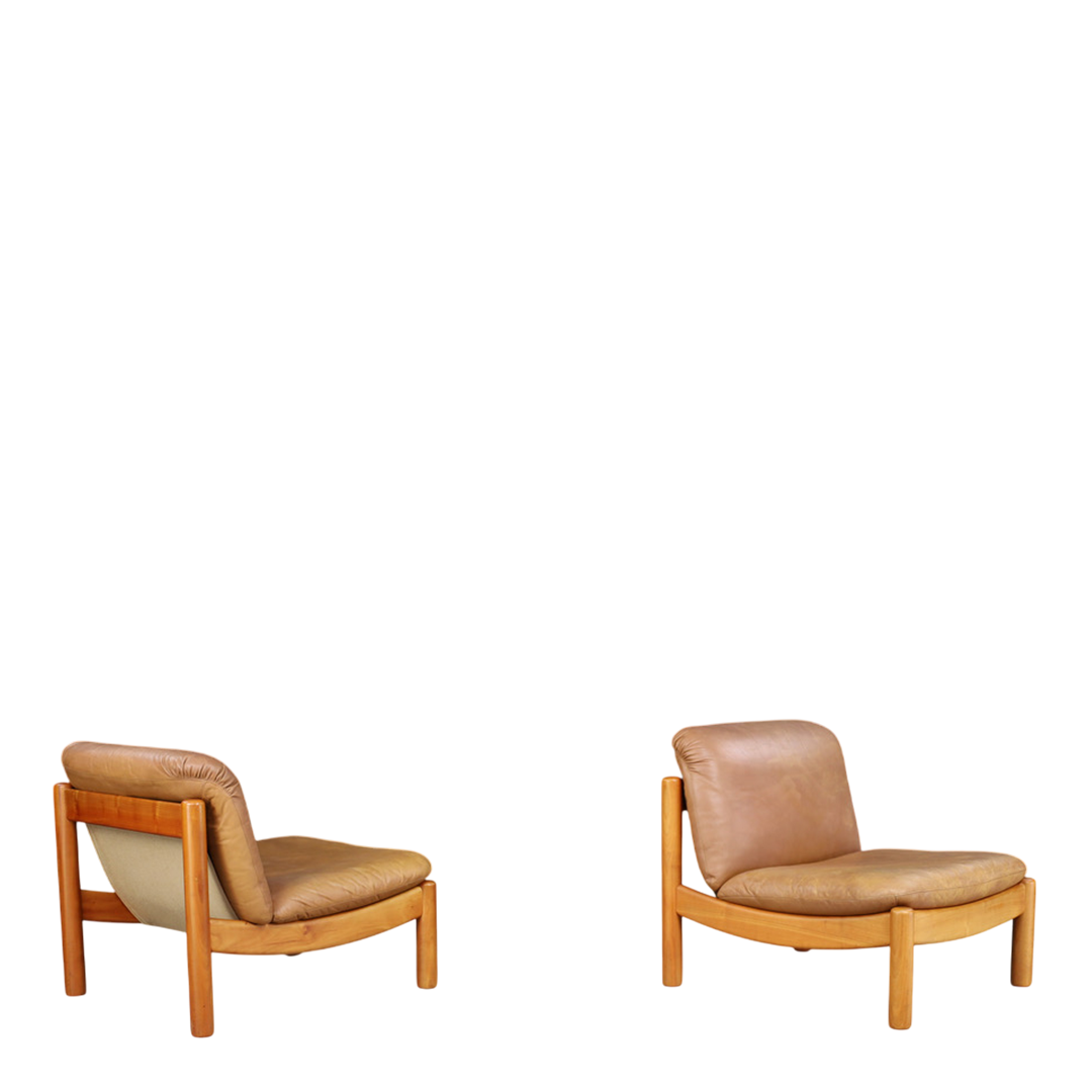 1960s Carl Straub : pair cognac leather slipper chairs, Germany