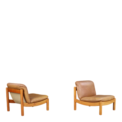1960s Carl Straub : pair cognac leather slipper chairs, Germany
