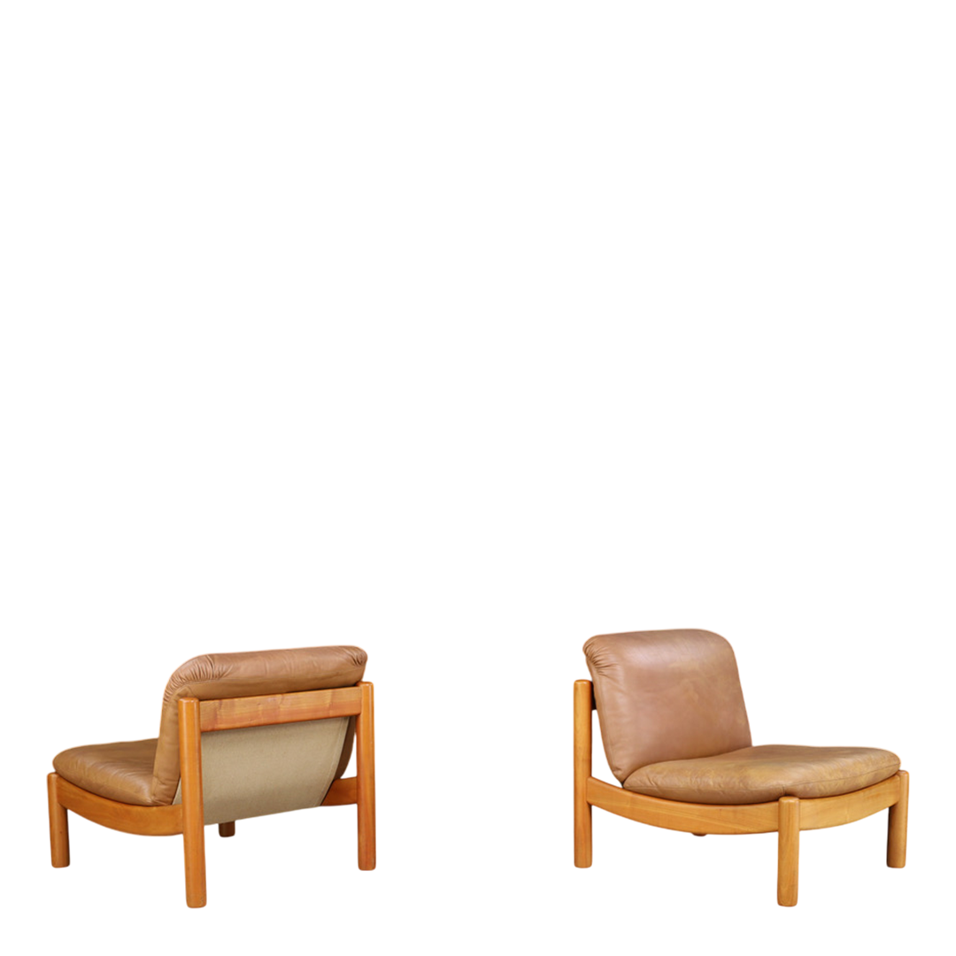 1960s Carl Straub : pair cognac leather slipper chairs, Germany