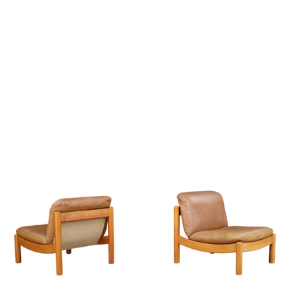 1960s Carl Straub : pair cognac leather slipper chairs, Germany