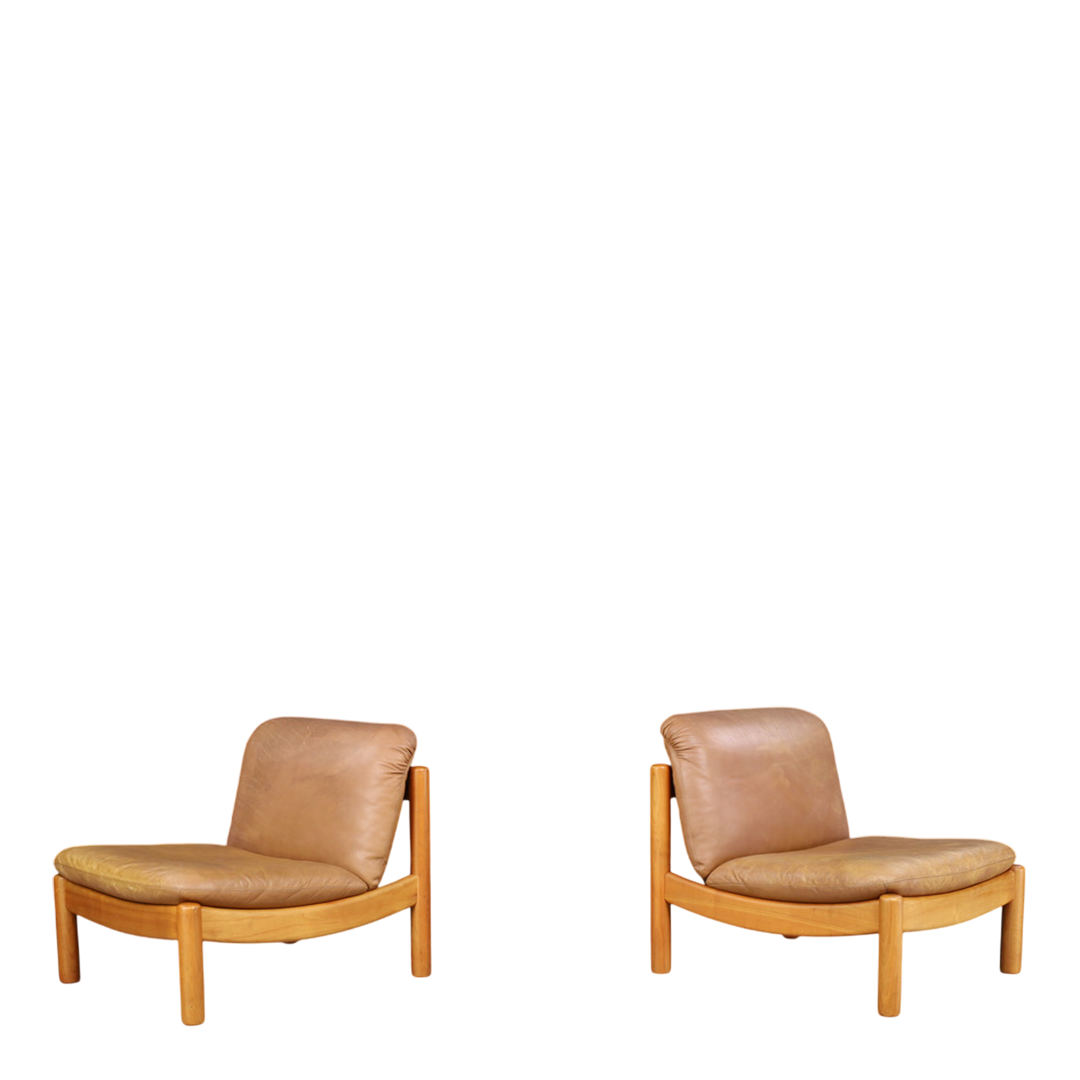 1960s Carl Straub : pair cognac leather slipper chairs, Germany