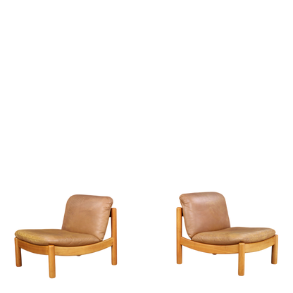 1960s Carl Straub : pair cognac leather slipper chairs, Germany