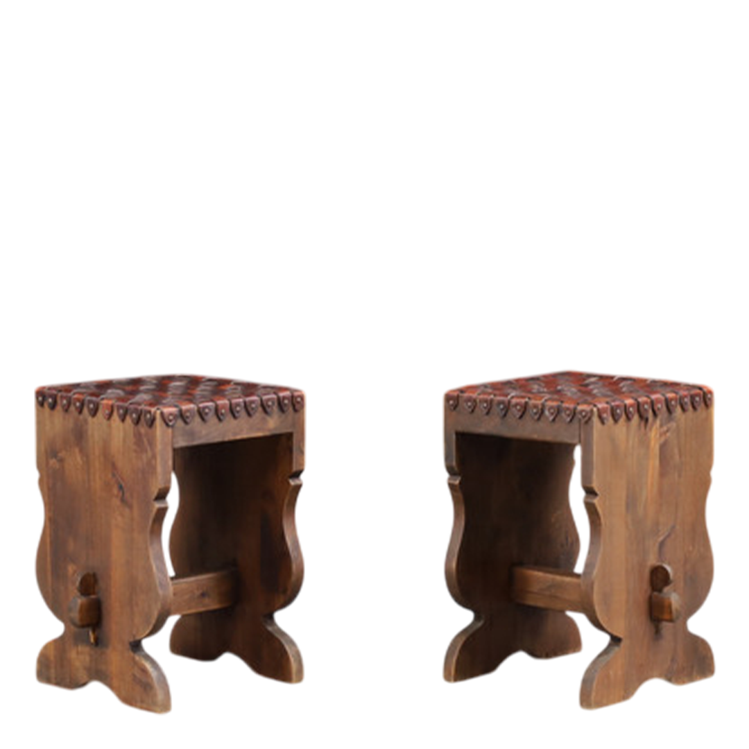 1960s French : "rustique moderne" leather strap stool