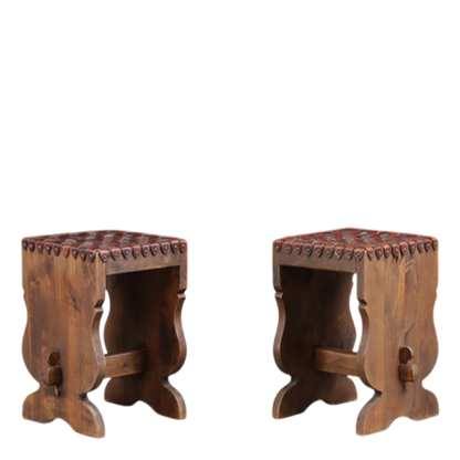 1960s French : "rustique moderne" leather strap stool
