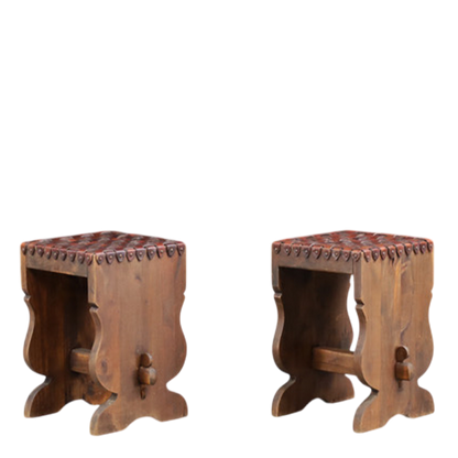 1960s French : "rustique moderne" leather strap stool