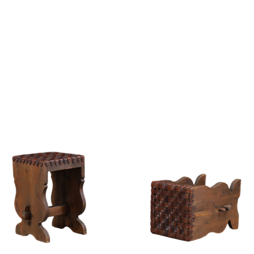 1960s French : "rustique moderne" leather strap stool
