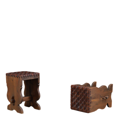 1960s French : "rustique moderne" leather strap stool