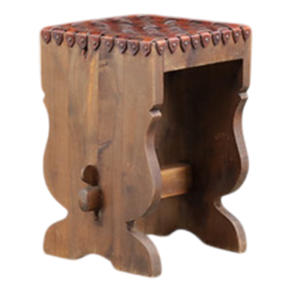 1960s French : "rustique moderne" leather strap stool