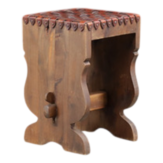 1960s French : "rustique moderne" leather strap stool