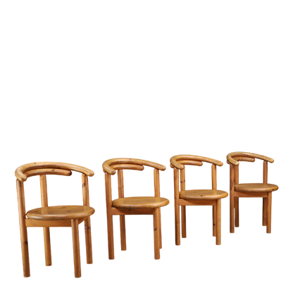 1970s Daumiller Style : set of eight solid pinewood dining chairs