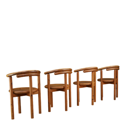 1970s Daumiller Style : set of eight solid pinewood dining chairs