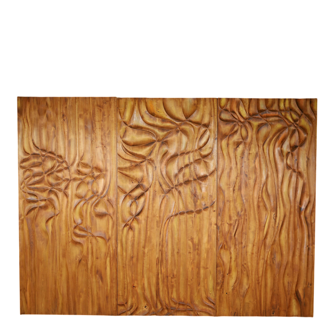 1970s Miloslav Hejný : set three 86" carved elmwood panels, Czech