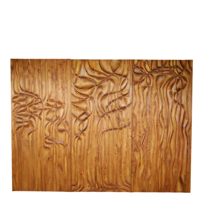 1970s Miloslav Hejný : set three 86" carved elmwood panels, Czech