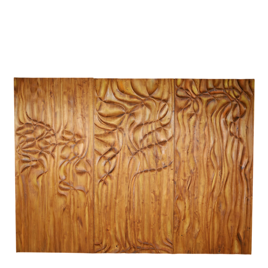 1970s Miloslav Hejný : set three 86" carved elmwood panels, Czech