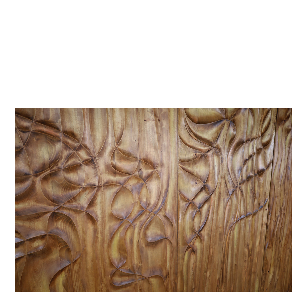 1970s Miloslav Hejný : set three 86" carved elmwood panels, Czech