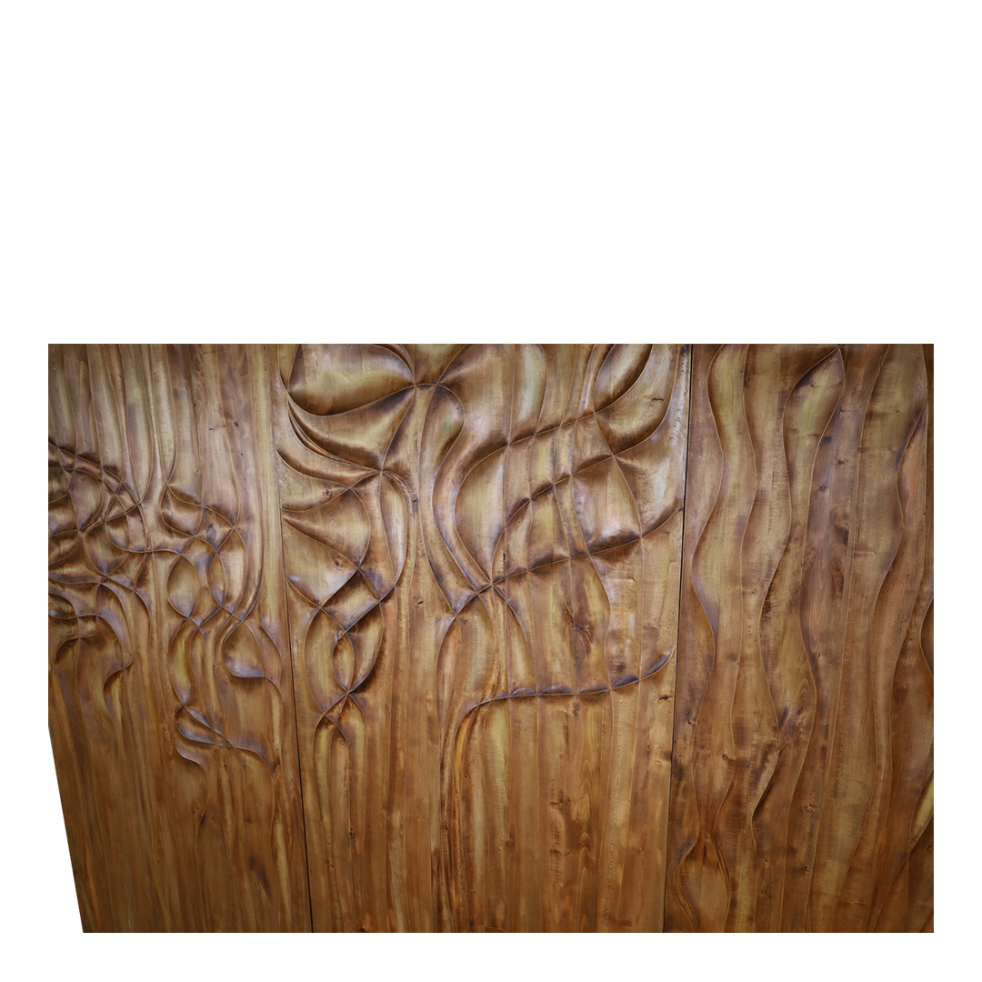 1970s Miloslav Hejný : set three 86" carved elmwood panels, Czech