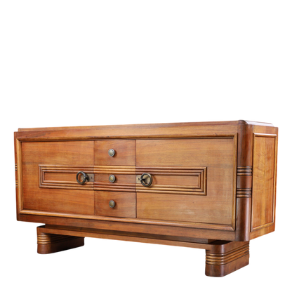 c1940 French : transitional "Style Paquebot" 78" walnut sideboard
