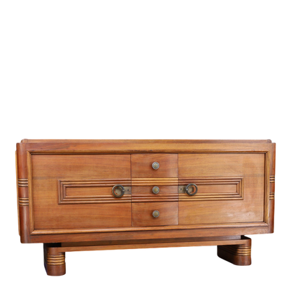c1940 French : transitional "Style Paquebot" 78" walnut sideboard