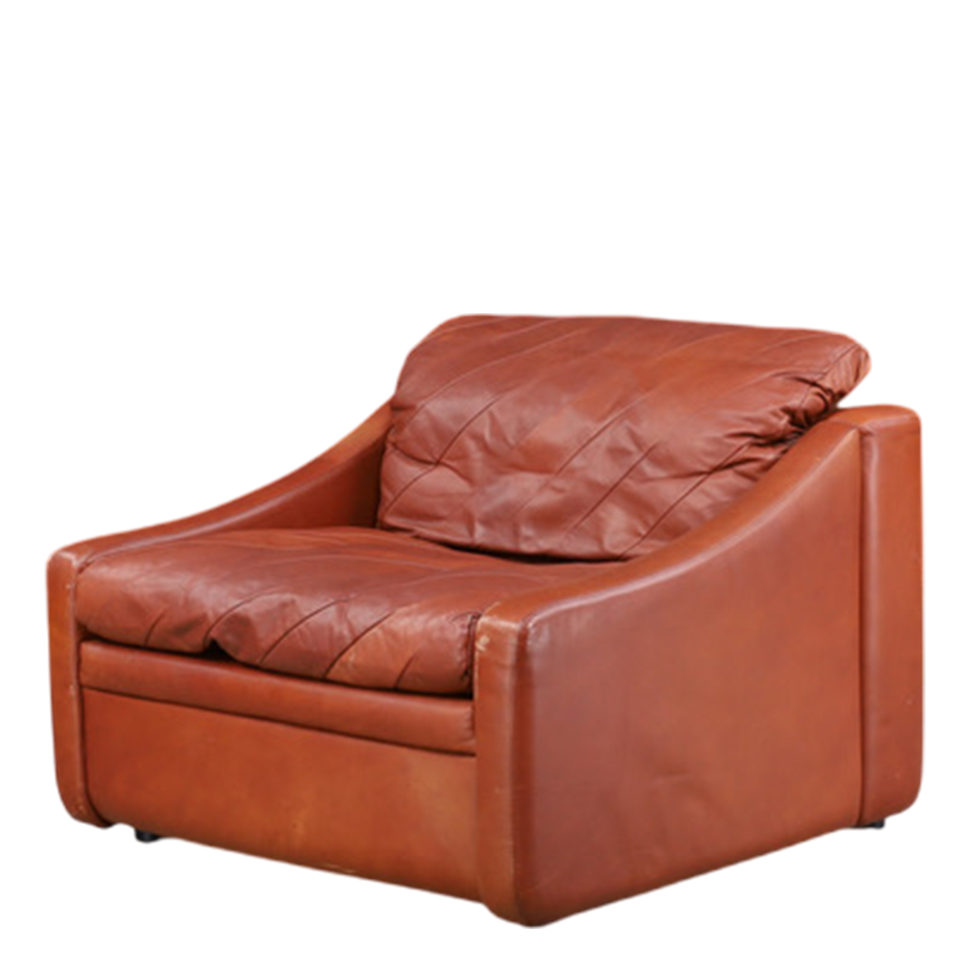 1970s German : leather club chair w/patchwork seating