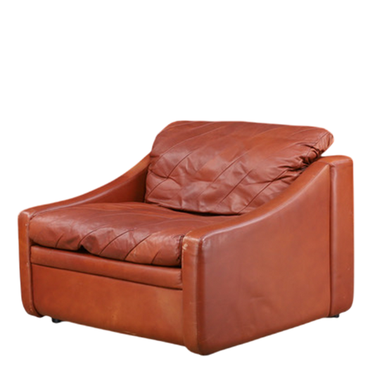 1970s German : leather club chair w/patchwork seating