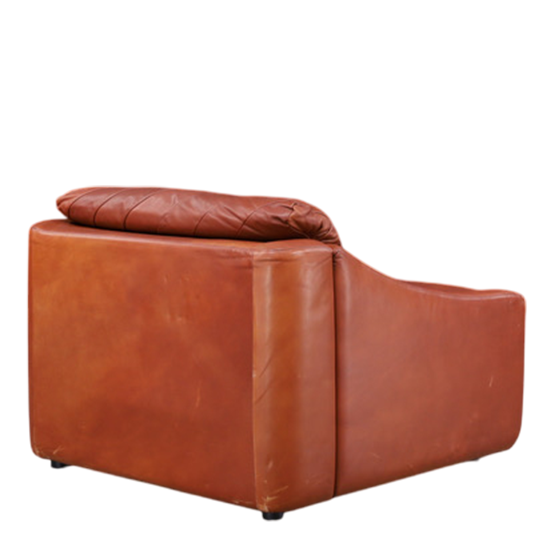 1970s German : leather club chair w/patchwork seating