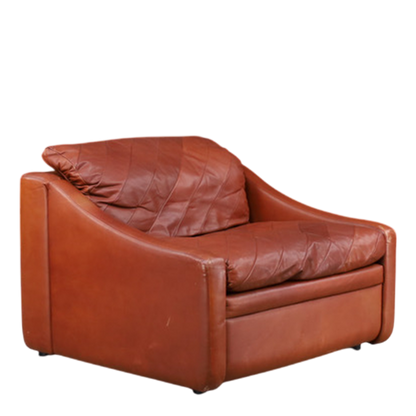 1970s German : leather club chair w/patchwork seating