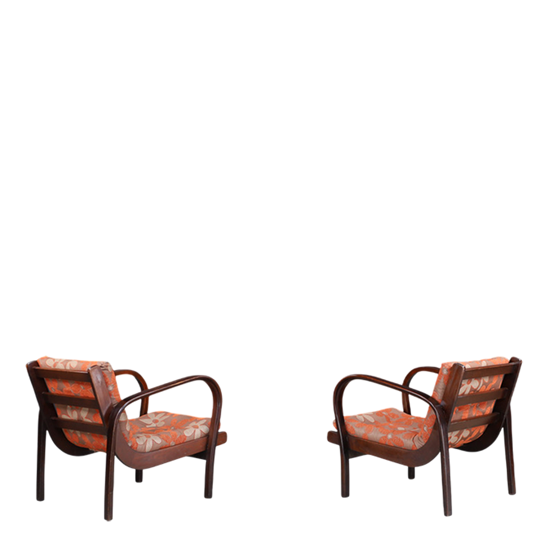 1940s Kozelka & Kropáček : sculptural low lounge chair, Czech