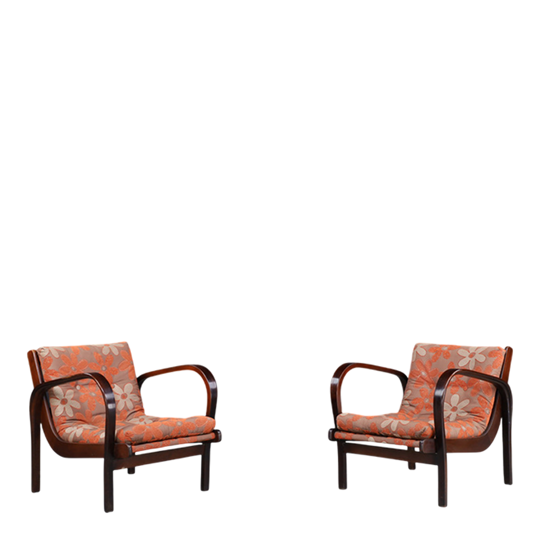 1940s Kozelka & Kropáček : sculptural low lounge chair, Czech