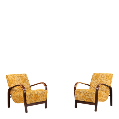 1950s Koželka and Kropácek : bent beechwood armchair, gold floral