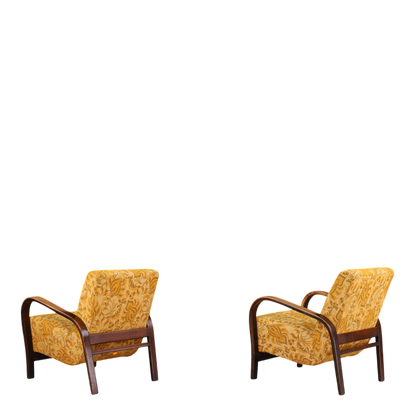 1950s Koželka and Kropácek : bent beechwood armchair, gold floral