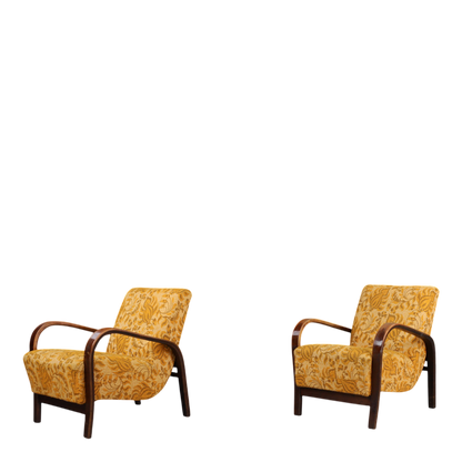 1950s Koželka and Kropácek : bent beechwood armchair, gold floral