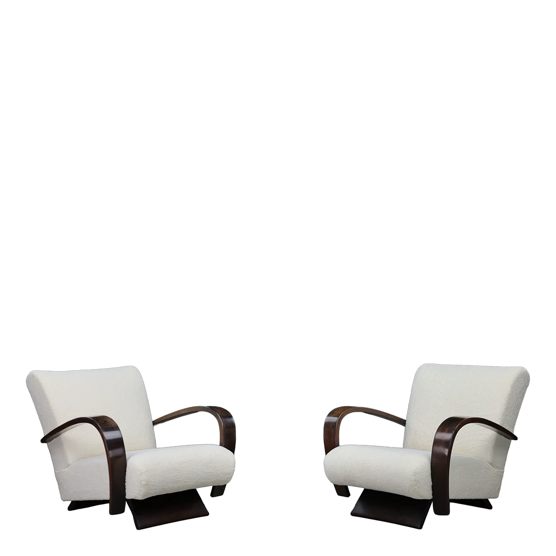 Late 1930s Italian : unique pair of restored Rationalist lounge chairs