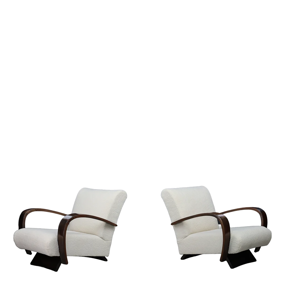 Late 1930s Italian : unique pair of restored Rationalist lounge chairs