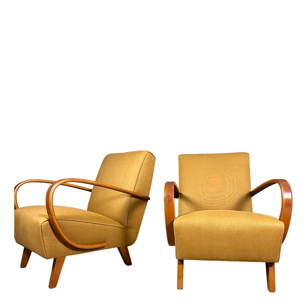 c1940 Jindřich Halabala : pair classic bentwood H-269 armchair in mustard