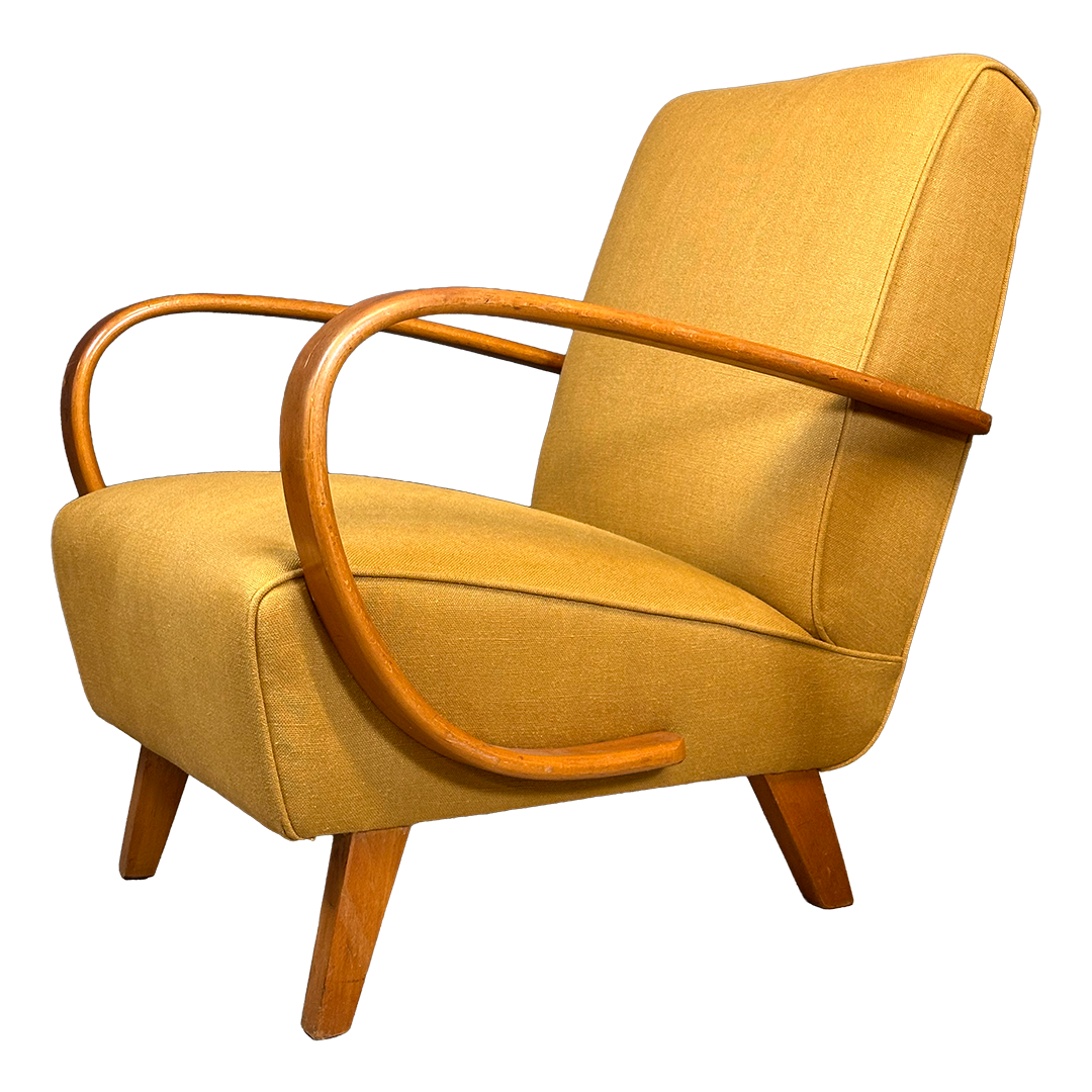 c1940 Jindřich Halabala : pair classic bentwood H-269 armchair in mustard