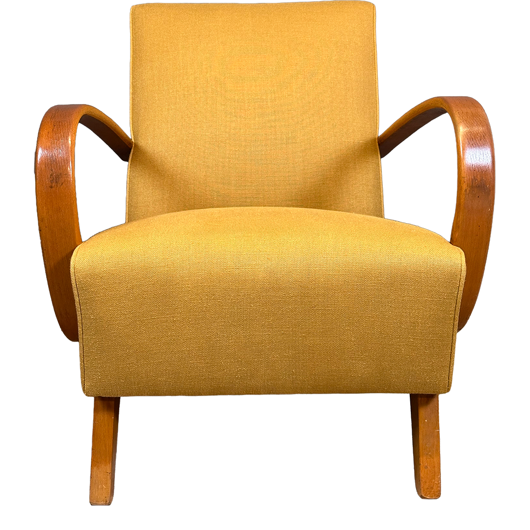 c1940 Jindřich Halabala : pair classic bentwood H-269 armchair in mustard