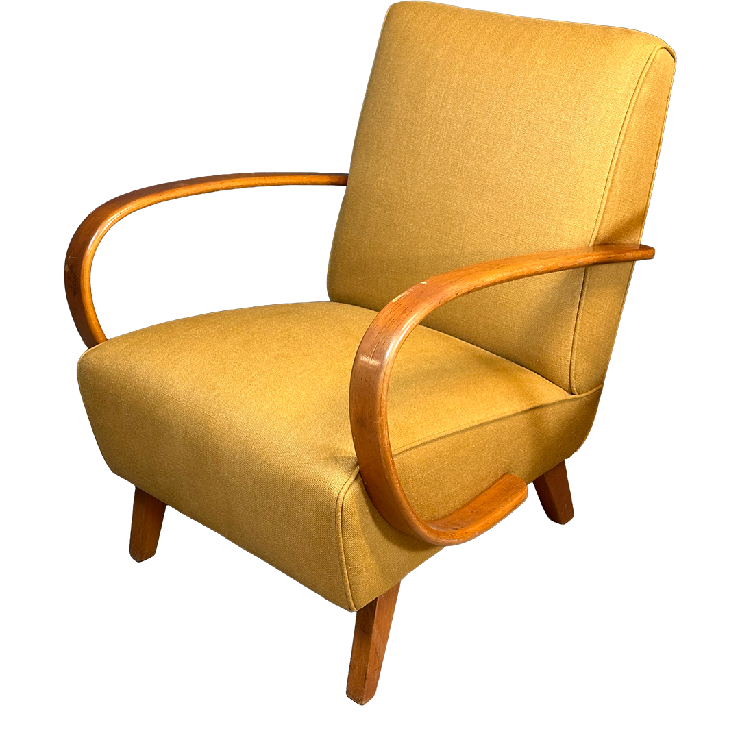c1940 Jindřich Halabala : pair classic bentwood H-269 armchair in mustard