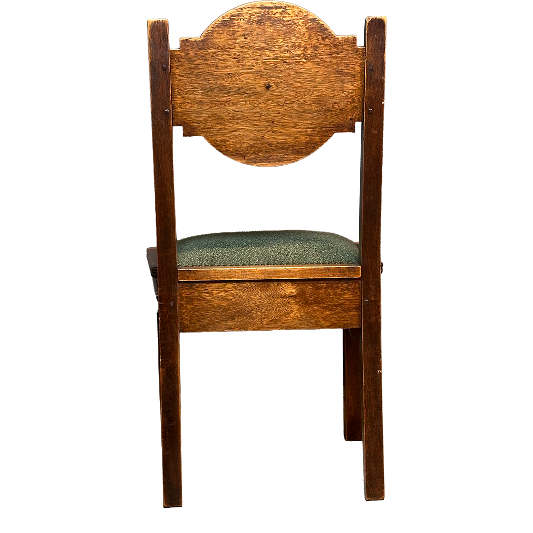 1938 Étienne Kohlmann : set six attributed oak medallion dining chairs