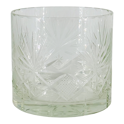 1970s European : set four cut glass whiskey tumblers w/matching ice bucket