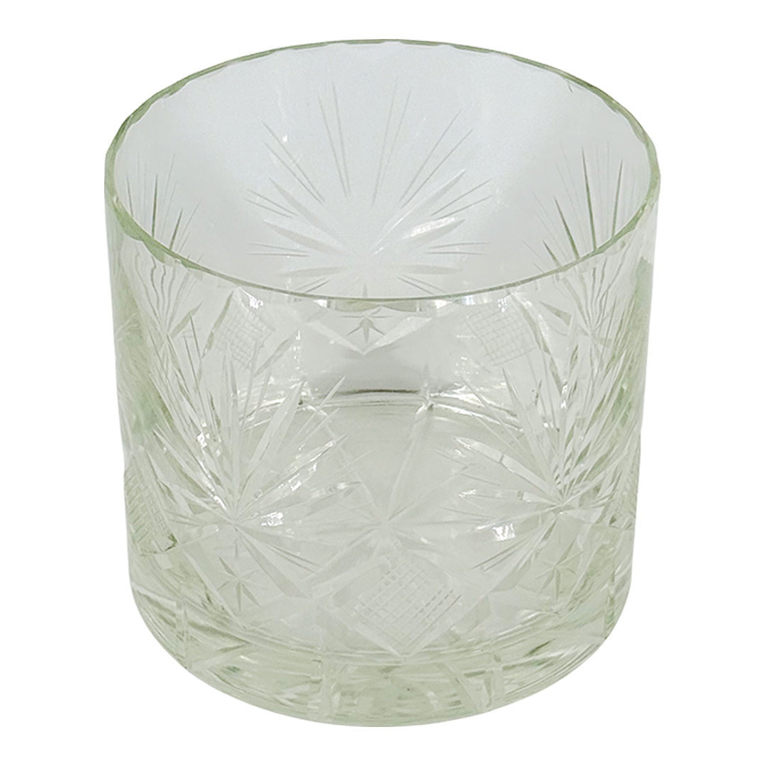 1970s European : set four cut glass whiskey tumblers w/matching ice bucket