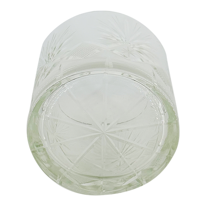 1970s European : set four cut glass whiskey tumblers w/matching ice bucket